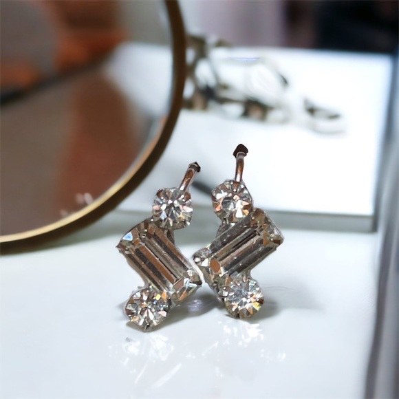 Rhinestone Screw Back Earrings - Picture 3 of 3